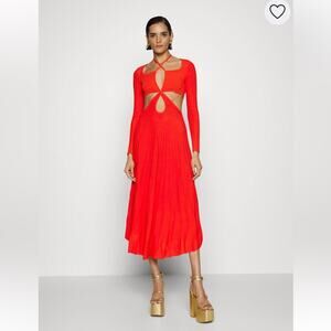 cult gaia fergie red midi cut out rib knit long sleeve midi dress size large